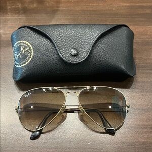 Ray-Ban Gold Frame Aviator Sunglasses with Brown Lenses